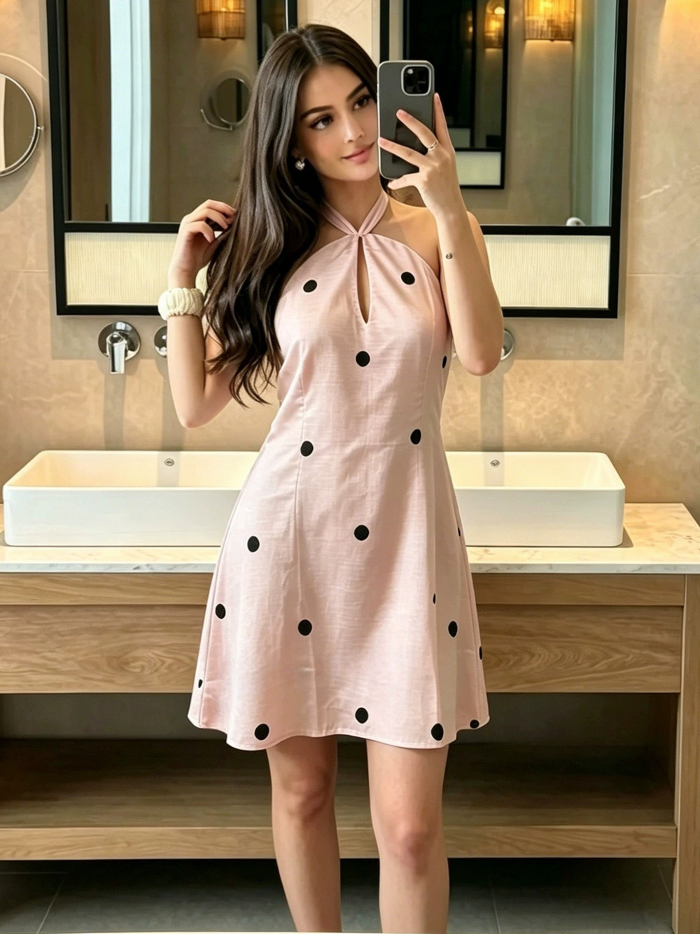 ZARA Polka Dot Halter Backless Sleeveless A-Line Dress
